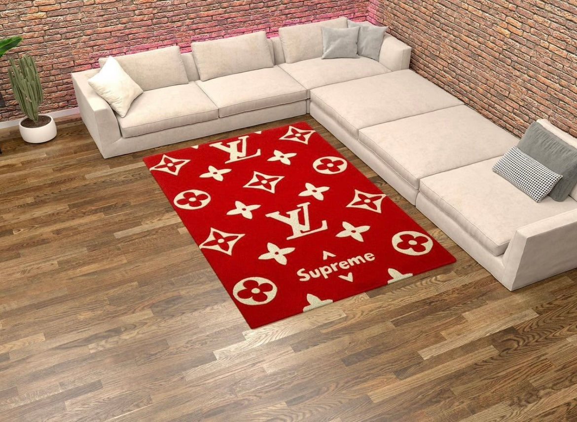 Louis Vuitton X Supreme Rug Carpet Living Room Rug - REVER LAVIE