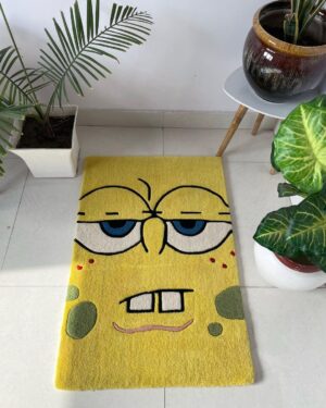 Funny Cartoon Sponge Face Hand Tufted Rug by WeRugz